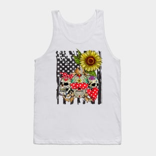 Sugar Skull American Flag Sunflower Floral Tank Top